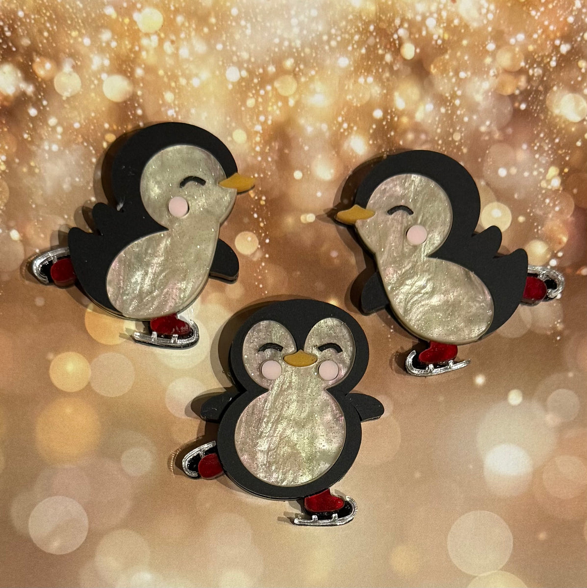 Whimsical Christmas brooch skating penguin pin or pendant  #2013FL rhinestones Penguin pin..penguin brooch..christmas pin..chris… - Gem main image 2