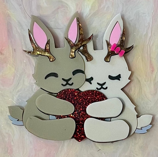 Jackalopes in Love brooch or necklace.