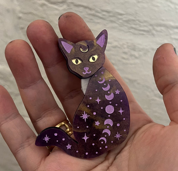 Celestial cat brooch