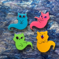 Glow in the dark cat brooches