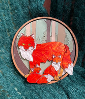 Cute forest fox family convertible brooch