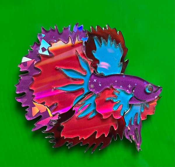 Fluffy the Siamese Fighting Fish Brooch