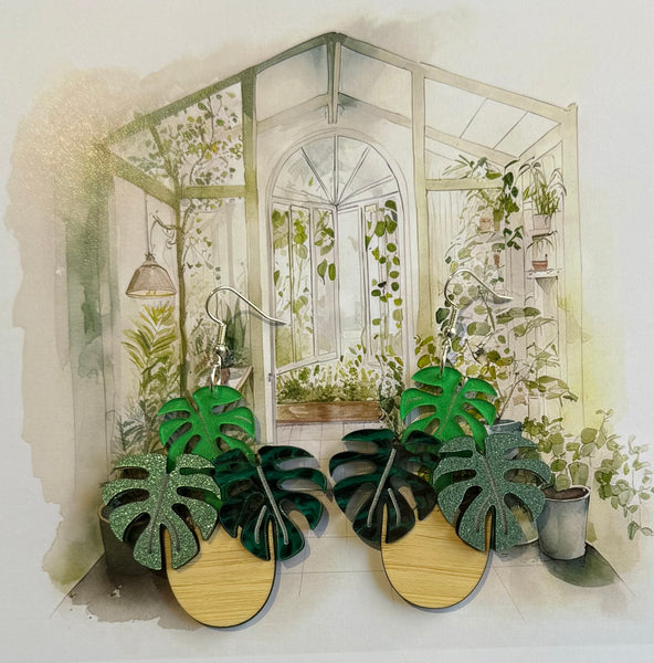 Monstera statement earrings