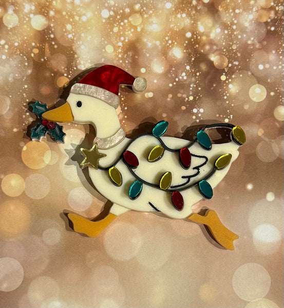 Festive Goose on the Loose Brooch
