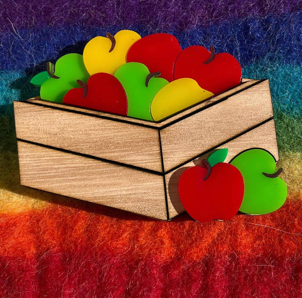 Apple crate brooch
