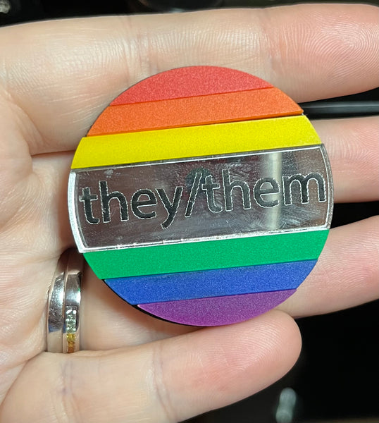 6-colour Pride pronoun pin