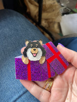 Dog-in-a-box brooch