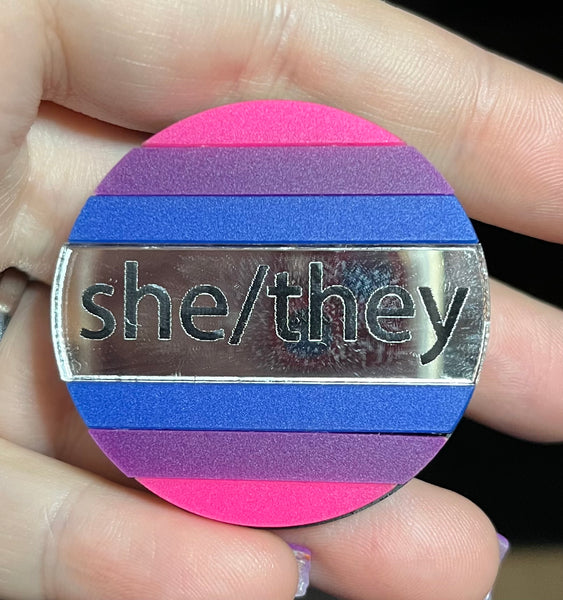 Bisexual Pride pronoun pin